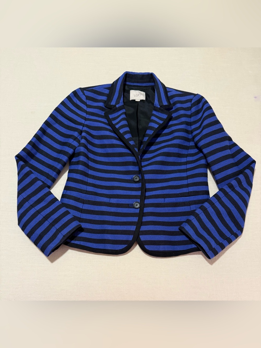 LOFT Blue & Black Horizontal Striped Knit Blazer Jacket - Size 6